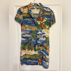Vintage Reyn  Spooner Tropical Scenic Dress - Blue, Green, Red